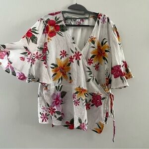 Old Navy White Flutter Sleeve Wrap Blouse